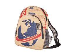 a backpack with an image of the earth on it