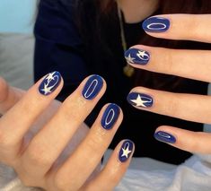 Navy Nails, Kutek Disney, Hippie Nails, Pretty Gel Nails, Star Nails, Funky Nails, Short Acrylic Nails