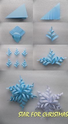 paper snowflakes are arranged in different ways to make them look like they have been folded