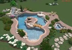 this is an artist's rendering of a pool and spa area in a backyard