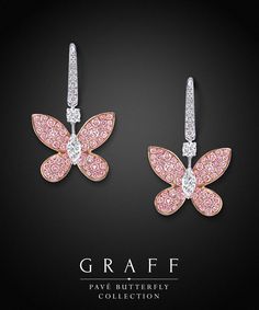 Graff Diamonds: Pink Pavé Butterfly Earrings Fine Silver Jewelry, Jewelry Beautiful, Pink Jewelry, Butterfly Earrings, Pink Diamond