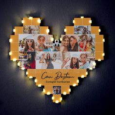 a heart shaped photo frame with lights around it and the words can't destroy