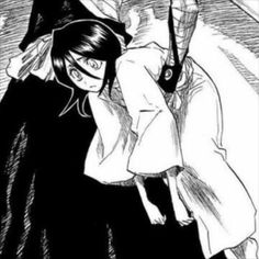 an anime scene with two people in black and white, one holding the other's head