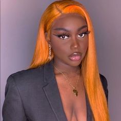 22” Orange Straight Lace Front Wig *New* Arrives New 150-180% Density Color : ( Color As Shown ) Lace Front Synthetic Wig You Can Cut , Curl , And Style This Wig Heat Resistant Up To 315f 22.5 In Circumference Hand Tied - Check My 5 Star Reviews You Could Cut The Front Lace To Blend As Your Own Hairline I Do Not Trade On Any Of My Wigs Don’t Forget To Bundle With The Got2b Ultra Gel Or Ghost Bond To Save 10% Off $ Straight Lace Front Wig, Girl Hair Colors, Art Hair, My Babe, Sport Design, Human Virgin Hair, Colored Wigs, Straight Lace Front Wigs, Hair Haircut