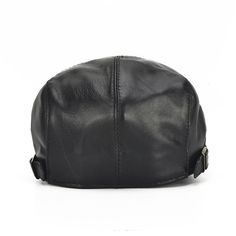 a black leather hat on a white background