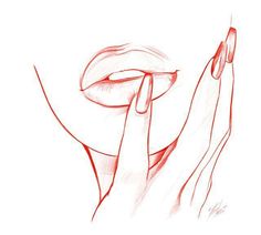 a drawing of a woman's lips and hands