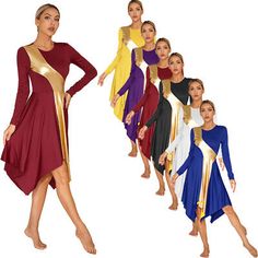 women's dance dresses with gold and red accents