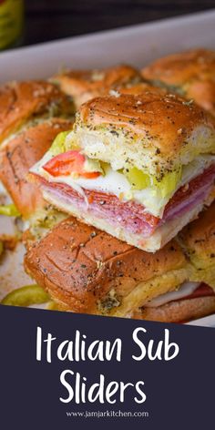 italian sub sliders are stacked on top of each other