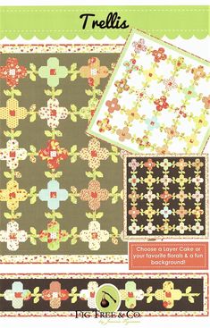 an image of a quilt pattern with flowers on the front and side, along with other patterns