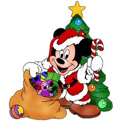 mickey mouse with christmas tree and presents