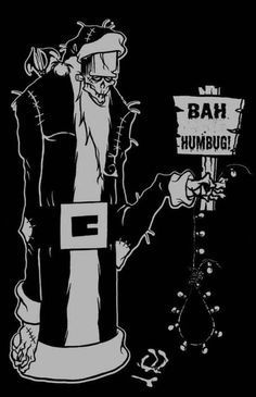 a black and white drawing of a man holding a sign that says bah humbug