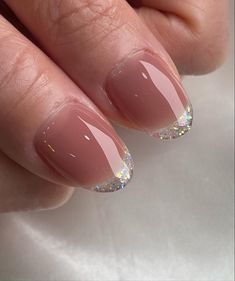 Shirt Glitter Nails, Clear Oval Nails, Simple Nails With Gems, Transparent Nails Design, Sparkly Black Nails, Nails Clear, Hello Nails, Simple Acrylic Nails, Elegant Nails