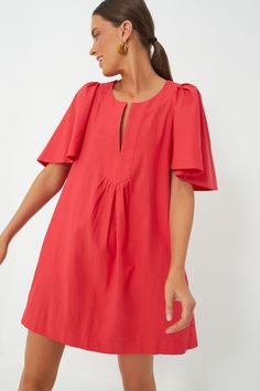 Red Finley Flutter Sleeve Dress | Pomander Place Tuckernuck Dress, Kenzo Dress, Boxy Dress, Summer Wishlist, Notched Neckline, Summer 2025, Flutter Dress, Cocktail Attire, Church Dresses