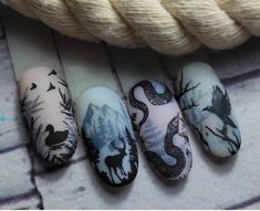 Goat Nails Art, Bigfoot Nails, Viking Nails Designs, Forest Nail Art, Maquillage Yeux Cut Crease, Western Nails, Witchy Nails, Asian Nails, Fantasy Nails