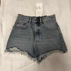 Slightly Distressed Super Cute Zara Blue High Waist Shorts