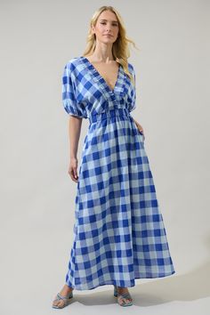 Have cheerful days when you wear this adorable midi dress! A plaid pattern throughout dazzles along a ruffle trim deep v-neckline with elastic at the border. Long bubble sleeves end with elastic cuffs. Easy to pair up with white heels and some silmple jewelry. - Lined- Pockets- Ruffles- Plaid- Color: Blue-multiSize + Fit - Model is 5'8" and wearing size XS- Measurements taken from size S - Waist: 13 1/2"- Length: 55" Fabric Self:50%Polyester 50%Cotton, Lining:97%Polyester 3%Spandex Style Number Valentine Dress, Bra Dress, V Neck Midi Dress, Tiered Midi Dress, White Heels, Body Dress, Long Sleeve Maxi, Curve Dresses, Blue Midi Dress