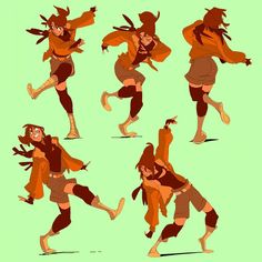 an animated character poses in various positions