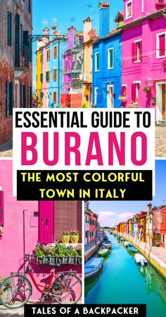 the cover of an essential guide to buranoo, the most colorful town in italy