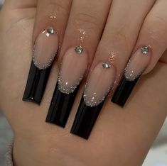 Acrylic Nail Designs Birthday Art Ideas, Nails To Go With A Black Dress, Dance Nails, Grad Nails, Bday Nails, Hoco Nails, French Tip Acrylic Nails, Her Nails