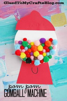 a paper bag with pom - pom gumballs on it and the words gumball machine