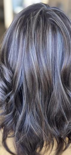 Frosted Highlights On Dark Hair, Gray With Lowlights, Grey Hair Inspiration Aging Gracefully, Blending Gray Hair Brunettes, Transitioning To Grey Hair, Ash Brown Hair With Highlights