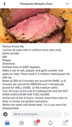 the recipe for roast beef is shown in an instagramtion on facebook, and it appears to have been altered