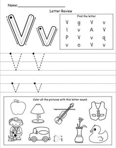 the letter v worksheet is shown with pictures and words to help students learn how to