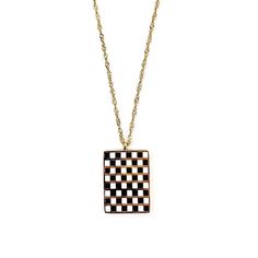 Stand out from the crowd in the Checker Board Necklace and show off your impeccable sense of style. Crafted with 18K gold, this waterproof trendy necklace adds a chic element to your look while also perfect for layering with other necklaces. • Length: 16" + 2" extender chain• 18k Gold plated waterproof necklace chain • Gold plated brass pendant• Hypoallergenic Trendy Tarnish Resistant Pendant Charm Necklaces, Trendy Gold Chain Necklace For Gift, Trendy Gold Rectangular Necklaces, Trendy Gold-tone Pendant Necklace, Trendy Gold Rectangular Necklace, Chic Gold Necklace With Square Pendant, Trendy Rectangular Gold Chain Jewelry, Trendy Pendant Chain Necklace, Trendy Gold Rectangular Pendant Jewelry