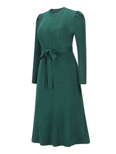 Indulge in luxury with our Robin Tie Waist Sweater Midi Dress in elegant emerald green. The tie waist accentuates your figure while the midi length adds a touch of sophistication. Made from a soft and comfortable knit, this dress is perfect for all-day wear. Elevate your style with this exclusive piece. Size Guide: Model is 5’8” tall, and has a 33.5” bust, 26.4” waist, & 35.6” hips. She is wearing a S / US 4 / AU 8. This sweater dress is true to size. Material: 100% Cotton. Feature: Crew neckline. Ruched shoulder. Long sleeves. Ribbed Soft knit fabric. Tie Waist. Midi length. Relaxed fit. Care Instructions: Machine wash / Cold hand wash Long Skater Dress, Cable Knit Sweater Dress, Mid Length Dress, Puff Long Sleeves, Knit Sleeve, Sweater Dress Midi, Knit Sweater Dress, Mid Length Dresses, Belted Dress