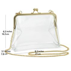 Patterned:NoneMaterial:PVCClosure:Kiss LockTheme:NoneIncluded Components:Messenger BagLining Description:UnlinedItem ID:XN40415Clear Cross Body Clear Flat Bag Zipper Clear Bag Clear Chain Bag Vintage Clear Bag Bucket Clear BagStylish Stadium Approved Clear bag Made from durable clear PVC fabric Measures approximately 8.2 x 6.1 x 3.1 inches Top Kisslock Closure High quality Gold Shoulder Chain Meets public safety bag requirements Attractive Design Who says clear can't be stylish? Make a fashion s Rectangular Shoulder Bag With Transparent Straps, Party Crossbody Bag With Clear Strap, Elegant Crossbody Bag With Clear Strap, Trendy Clear Shoulder Bag For Evening, Elegant Shoulder Bag With Clear Strap, Trendy Clear Evening Shoulder Bag, Elegant Bag With Clear Strap For Daily Use, Party Shoulder Bag With Clear Strap Satchel, Elegant Bags With Clear Strap For Daily Use