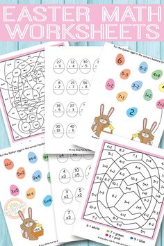 easter math worksheets for kids to practice numbers and color by number additions