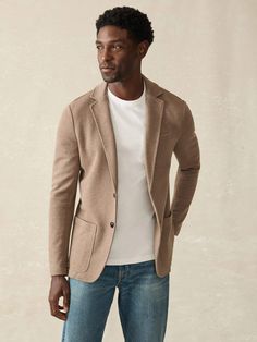 Inlet Knit Blazer - Walnut Melange | Faherty Brand Swim Pants, Knit Blazer, Dress Shirts For Women, Mens Fall, Top Shelf, Big Time, Sweater Sale, Blazer Buttons, Travel Companion