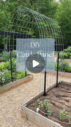 a garden with lots of plants in it and a sign that says diy cattle panel