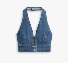 Daisy Jones Denim Top, Jean Crop Top Diy, Diy Top From Jeans, Upcycling Crop Tops, Denim Top Sewing Pattern, Jeans To Top Diy, Denim Top Pattern, Diy Jean Top, Denim Halter Top Outfit