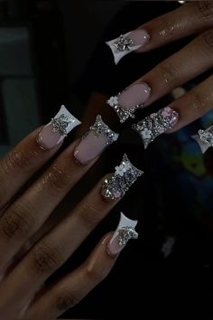 #ducknails #shortnails #frenchtipnails Short Acrylic Nails Dramatic, Cute Short Acrylic Nails Baddie, French Tip Duck Nails With Charms, Short Junk Nail Designs Square, Cute Nails Acrylic Black Women, Sag Nail Designs, Cute Nail Ideas Black Women, Nails With Saturn Charm, Long Duck Nails With Charms