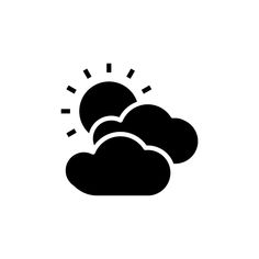 a black and white image of two clouds with the sun behind them on a white background