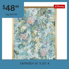 a blue and green rug with an image of flowers on it, the price is $ 48