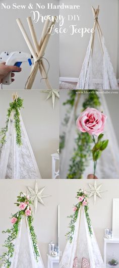 the instructions for how to make a diy teepee tent with flowers on it