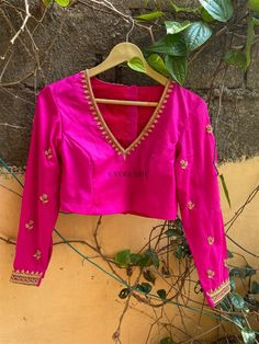 Hand embroidered ready made saree blouse / crop top/stitched saree blouse usa / saree blouse/modern blouse/zardosi blouse/black saree blouse/ pure silk blouse/ maggam work blouse / pink saree blouse / full sleeve blouse       It is very true that a perfect blouse is the one which makes your saree look stand out !! If you find one of such a style that you have been wanting to have then dont let it go !! we carry such unique trending blouses that instantly add a stylish look to any saree !!     We Pink Raw Silk Blouse With Resham Embroidery, Fitted Art Silk Blouse Piece With Gota Work, Pink Embroidered Dola Silk Blouse, Pink Dola Silk Blouse For Diwali, Long Sleeve Pink Blouse With Zari Work, Long Sleeve Pink Blouse Piece With Zari Work, Pink Long Sleeve Blouse Piece With Zari Work, Pink Dola Silk Choli With Floral Embroidery, Pink Tops With Resham Embroidery For Festivals