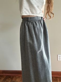 "Vintage Women's 100% Wool Heather Gray Maxi Skirt Tag reads size 8, but fits like a 0-2 Model is a size 4 and 5'4\"  100% Wool, has a lining.    Vintage items may contain minor flaws. Major flaws will be listed if present. Lighting and color of product may vary due to photo.  All vintage item are FINAL SALE and do not offer opportunity for a refund.  Thank you for shopping KicoVintage!" Classic Lined Skirt For Daywear, Classic Fall Skirted Bottoms, Classic Skirted Bottoms For Fall, Classic Winter Pencil Skirt, Fall Daywear Skirted Bottoms, Classic High Waist Skirt For Fall, Classic High-waist Skirt For Fall, Gray Formal Skirt For Spring, Classic Skirt With Pockets For Daywear