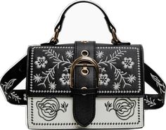 Vintage Embroidered Rectangular Satchel, Vintage Embroidered Top Handle Shoulder Bag, Floral Embroidered Satchel For Daily Use, Chic Embroidered Crossbody Shoulder Bag, Rectangular Satchel With Floral Embroidery For Daily Use, Floral Embroidery Top Handle Shoulder Bag, Leather Shoulder Bag With Floral Embroidery, Chic Embroidered Crossbody Bags, Embroidered Crossbody Satchel For Daily Use