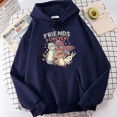 This Vintage Best Friends Forever Hoodie is designed for Autumn/Winter. Made from polyester, it features slight stretch and a slim fit for comfortable wear. The fabric type is broadcloth, and it has a print style. This hoodie weighs 400g and is available in five colors: black, pink, red, grey and white. The fabric content falls between 31-50%, and it features a hooded collar and no liner. Synthetic fiber is the material composition. Perfect for casual or hip-hop streetwear, plus-size hoodies are Fall Fleece Hoodie With Character Print, Trendy Winter Hoodie With Character Print, Trendy Fall Hoodie With Character Print, Blue Hoodie With Cartoon Print For Fall, Winter Hoodie With Cartoon Print In Fleece, Winter Fleece Hoodie With Cartoon Print, Cotton Hoodie With Character Print For Fall, Vintage Best Friends, Normal Body