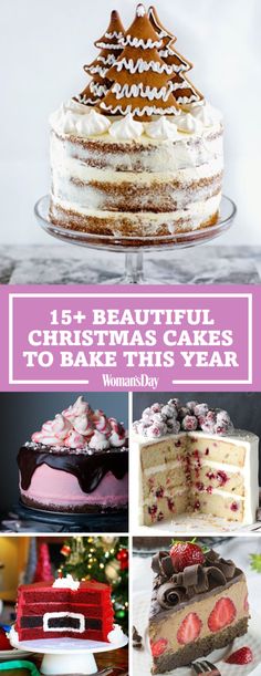 a collage of cakes and desserts with text overlay that reads it's beautiful, chew - candy treats to bake this year