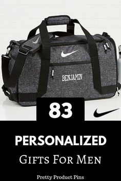 a duffel bag with the words personalized gifts for men