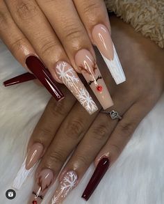 December Nails Long Coffin, Simple Christmas Nail Art Designs, 2025 Christmas Nails, Red Christmas Square Nails, Xmas Nails Acrylic Long, Simple Christmas Nails Coffin Shape, Long Nail Designs Christmas, Christmas Nails Beige, Stiletto Christmas Nails Designs