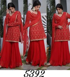 Red Sharara Suit Pakistani, Red Sharara Suit, Sharara Suit Pakistani, Red Salwar Suit, Red Sharara, Suits Indian, Party Wear Salwar, Ladies Suits, Embroidered Kurti