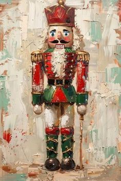 a painting of a nutcracker in green and red