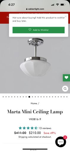 an advertisement for a ceiling lamp that is on the app store's home page