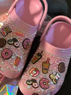 Unique Crocs Shoes, Crocs Unique, Custom Made Crocs, Custom Pink Crocs, Sugar Skull Crocs, Clogs And Mules, Clogs Shoes, Mule Clogs