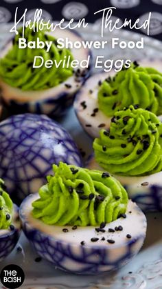 baby shower food deviled eggs with green frosting